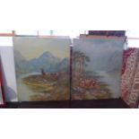 A pair of Scottish Highland scenes depicting cattle and stags, unframed