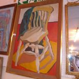 An oil on board by John James Hayes titled 'Chair With Coat on red background' and a similar