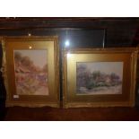 A pair of Leyton Forbes watercolours of a Hampshire Cottage and Worcestershire Cottage gardens