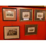 A collection of five book plate engravings topographical studies framed and glazed