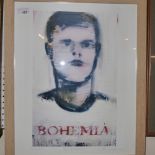 A limited edition signed lithograph of a man with a Bohemia t-shirt by C Burns