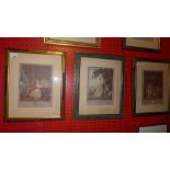 A set of five French engravings depicting C18th amorous scenes, each 11'' x 8.5''