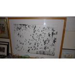 A large etching of birds in flight signed C Burns