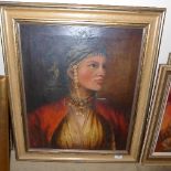An C19th oil on canvas profile of an Eastern lady