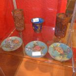 A pair of Oriental bamboo brush pots, a C19th cloissonne cup and similar dishes
