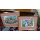 A pair of floral watercolour in gilt frames