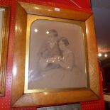 A Victorian pencil and watercolour portrait study of a boy and girl glazed and in a maple frame