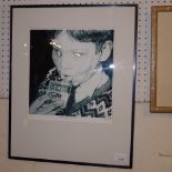 A print of a boy testing a battery with his tongue with the title 'Hard as F**K'. intialed limited