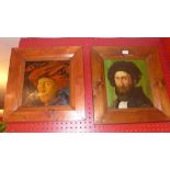 A pair of oil on board portraits of renaissance gentlemen, signed Gonsalves in stained pine frames