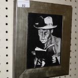 An oil on board of William Burroughs gentleman reading, by Alison Dare