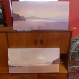 A pair of box framed seascape pictures on canvas laid on board.