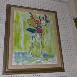 A contemporary oil on canvas still life of a vase of flowers by O.R. Rey, signed, dated 2015 to