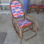 A Thonet design bentwood rocking chair with Union Jack motif upholstery