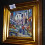 A middle Eastern market place oil on board in gilt frame