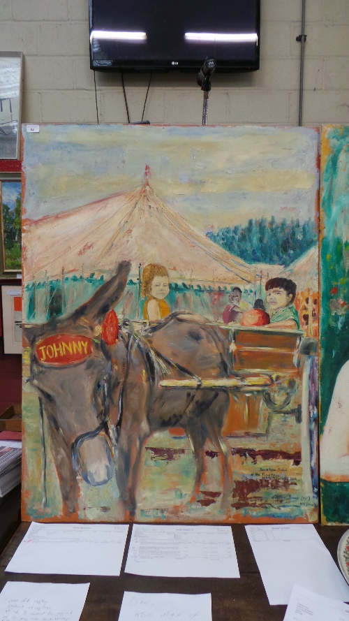 An oil on panel of two funfair scenes by Clifford Douce