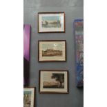 A set of four hand coloured prints of London architectural buildings including Hampton Court