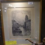 Charles Storm etching and dry point titled "Un canal dans la Ville,