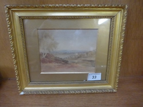 A watercolour of a rural scene in gilt frame