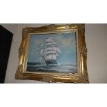 A late C20th oil on canvas "ship at full sail in rough seas" framed
40 cm x 51 cm