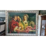 An oil on canvas Pre-Raphaelite school figural interior scene