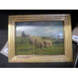 An early C19th oil on panels of sheep, Christies's stencil number verso,