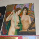 An unframed oil on canvas two nudes Jaindrew