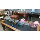 A 1950's glass punch bowl and cups and a collection of coloured glass and a collection of miniature