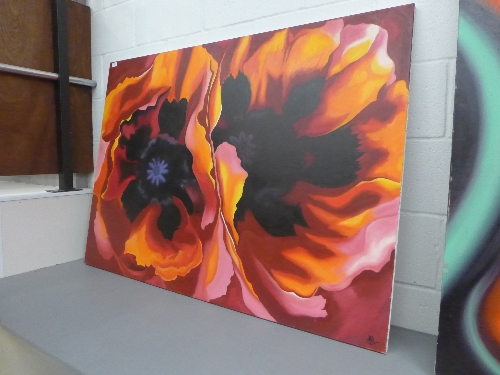 An oil on canvas flower by Jackie Mitchell