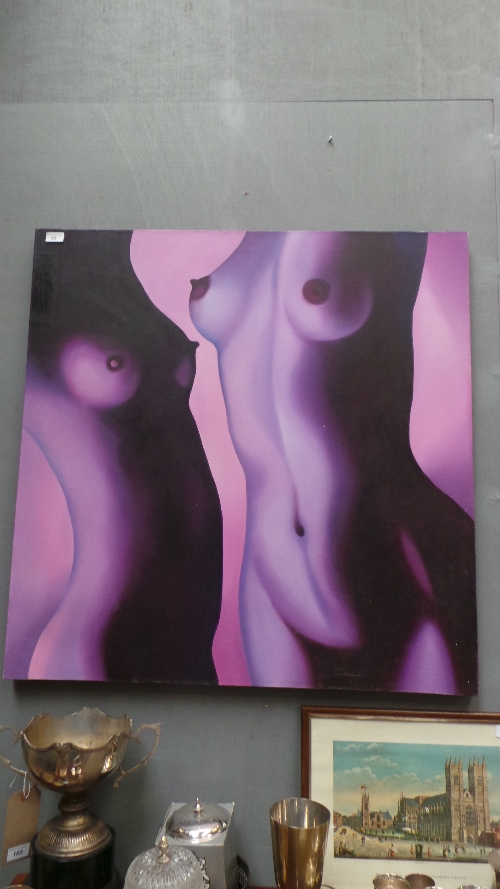 An oil on canvas abstract of nudes by McGahan