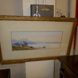A watercolour panoramic view riverscape with cottage signed Kemp