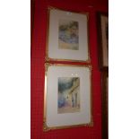 A pair of signed watercolours by Leyton Forbes, a cottage amidst flowers beside a country lane and a