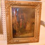 A C19th naive oil on canvas interior scene, signed D.