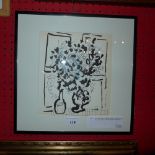 An original Marc Chagall lithograph 'Black and Blue Bouquet' printed by Mourlot glazed and framed