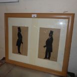A C19th double silhouette painting of two gentlemen signed SM 1840 glazed and framed