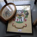 A C19th hand painted armorial crest for the Burton and Thornton family in an oval gilt frame and
