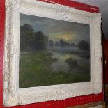 A signed oil on canvas laid on board 'Sunrise over mist covered river and marshland' by Wilfred