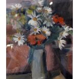 A C20th oil on canvas still life study of flowers in a vase glazed and in an ornate carved giltwood