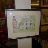 A watercolour entitled "Le Manoir" in silver frame signed