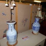 A C19th Chinese blue and white porcelain table lamps with stylized decoration