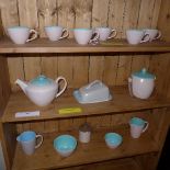 A Poole pottery tea set with grey and turquoise glaze