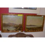 Harold Bennett (British b 1880), lake scene landscapes, a pair, oil on board signed,