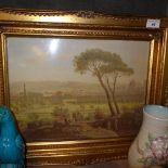 A porcelain plaque of walled city in gilt frame