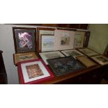 A collection of various prints including a C19th mezzotint portrait
