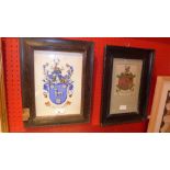 Two C19th hand painted armorial crests for the Barlow family and the Durso family in ebonised