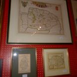 A antique hand coloured map of Norfolk and two smaller similar.