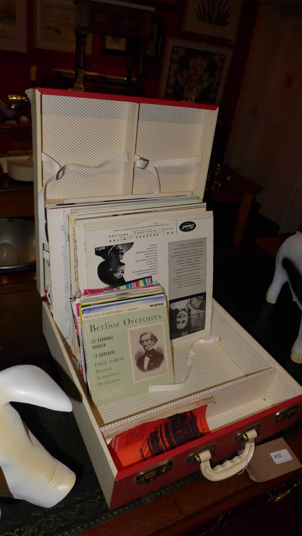 A collection of various old records in carry case.