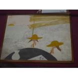 A Virginia Campbell oil on board titled verso depicting two children playing by the coast with