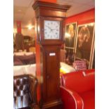 A Georgian oak longcase clock, the enamelled dial with Roman numerals and marked Prew Shipston.