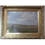 SOLD IN TIMED AUCTION A James Aumonier oil on canvas depicting country landscape with figures