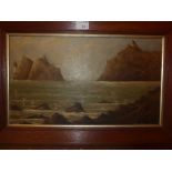 An early C20th oil on canvas rocky coastal scene 'The Needles' with lighthouse in the distance and
